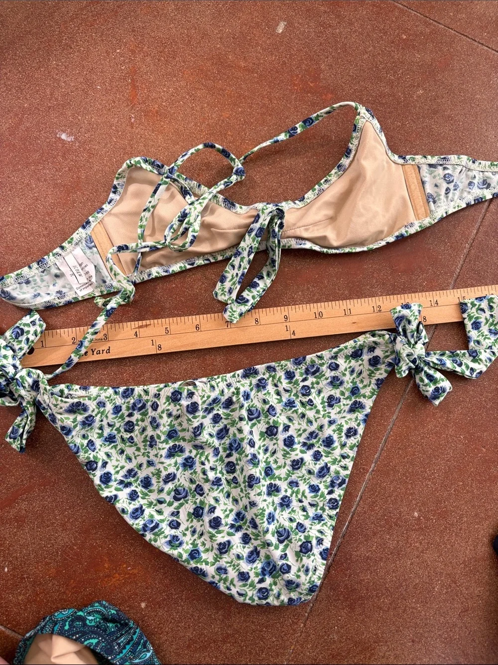 Jcrew Floral Tie-Side Bikini Set in White and Blue